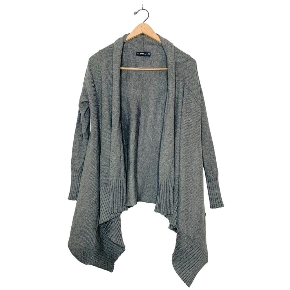 Zara Open Front Neutral Gray Waterfall Knit Cardigan Sweater Medium‎ M
